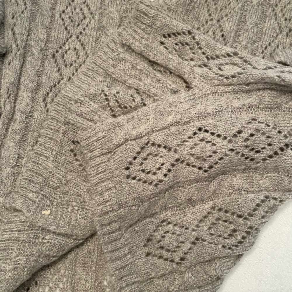 Greyish Taupe Knit Sweater With Ruffles & Wood Buttons - Picture 6 of 11